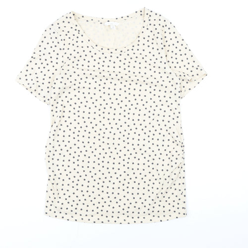 H&M Womens Ivory Floral Cotton Basic Button-Up Size M Round Neck