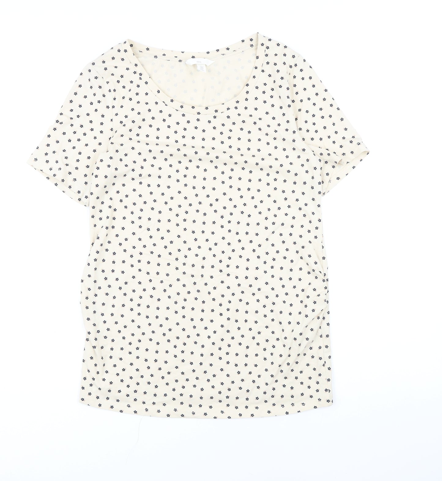 H&M Womens Ivory Floral Cotton Basic Button-Up Size M Round Neck
