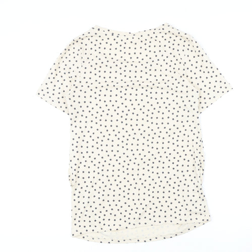 H&M Womens Ivory Floral Cotton Basic Button-Up Size M Round Neck