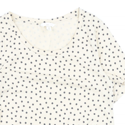 H&M Womens Ivory Floral Cotton Basic Button-Up Size M Round Neck