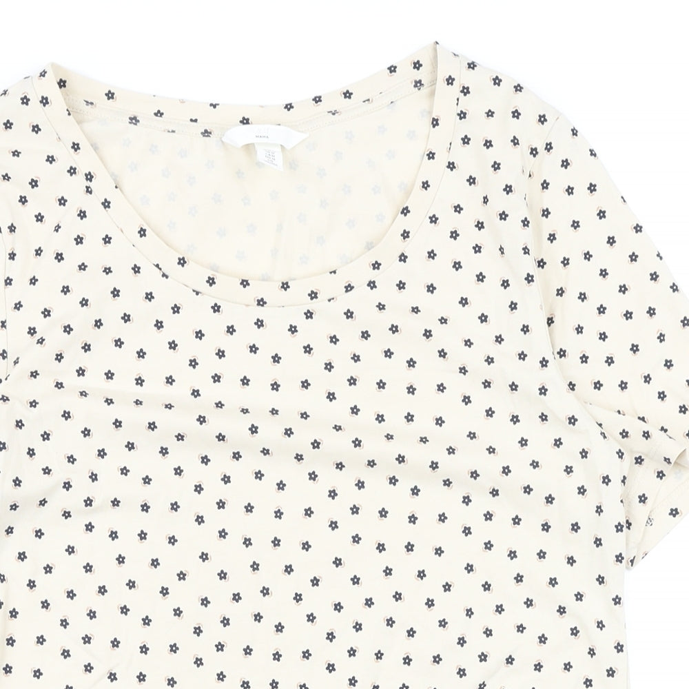 H&M Womens Ivory Floral Cotton Basic Button-Up Size M Round Neck