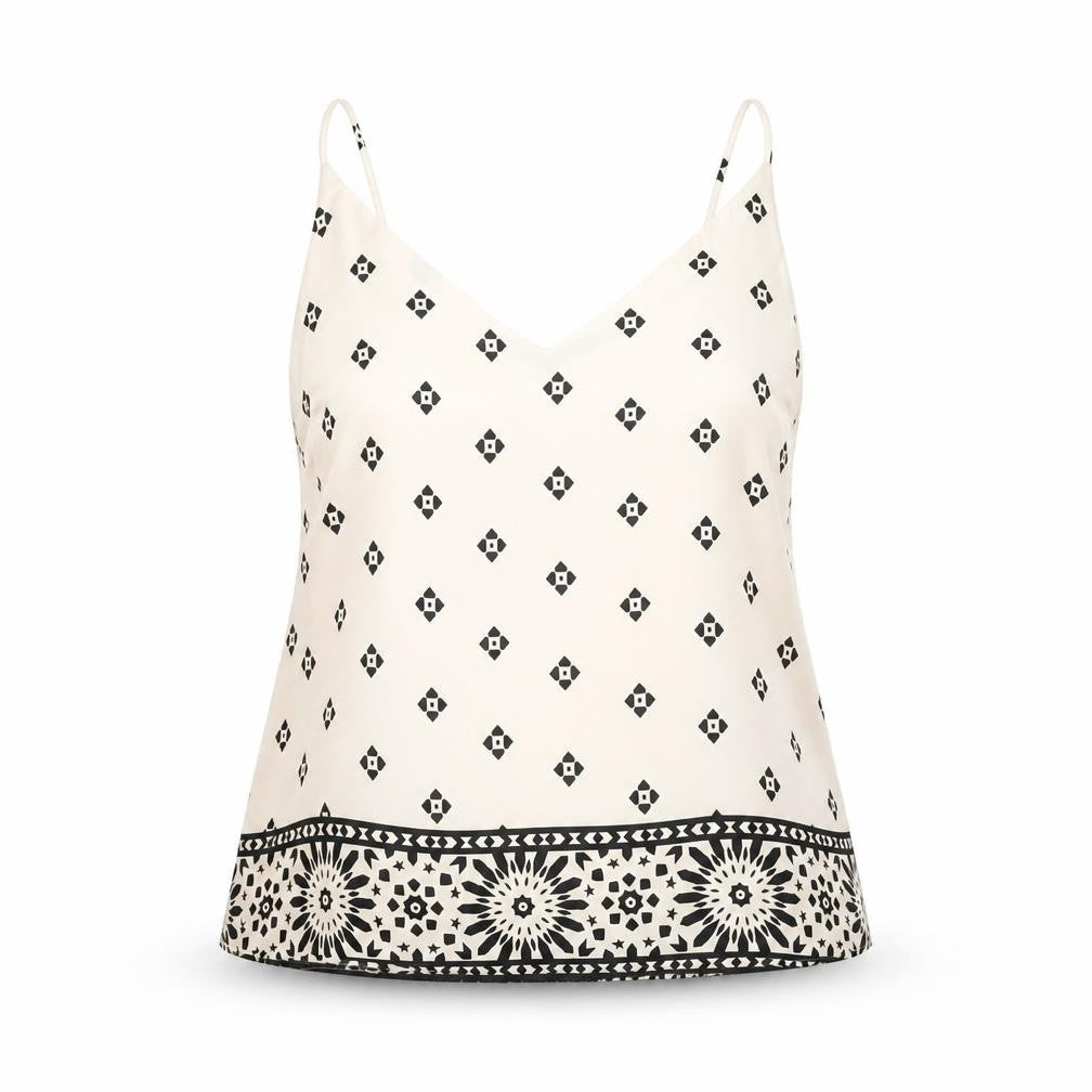 Front view of H&M women’s ivory polyester camisole button-up, size M, v-neck