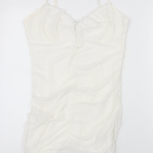 Divided by H&M Womens White Polyester A-Line Size L V-Neck