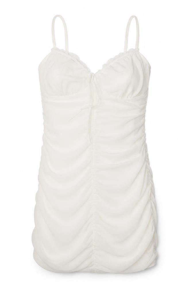Front view of Divided by H&M women’s white polyester a-line, size L, v-neck