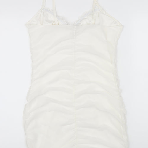 Divided by H&M Womens White Polyester A-Line Size L V-Neck