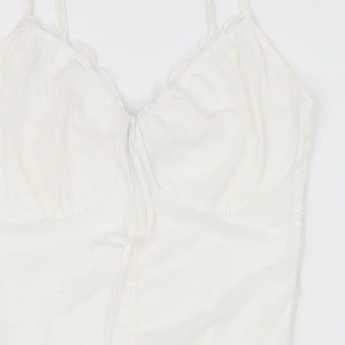 Divided by H&M Womens White Polyester A-Line Size L V-Neck
