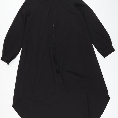Nasty Gal Womens Black Polyester Basic Button-Up One Size Collared - High Low
