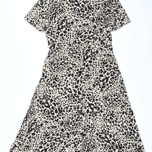 Marks and Spencer Womens Beige Animal Print Viscose A-Line Size 12 Collared Button