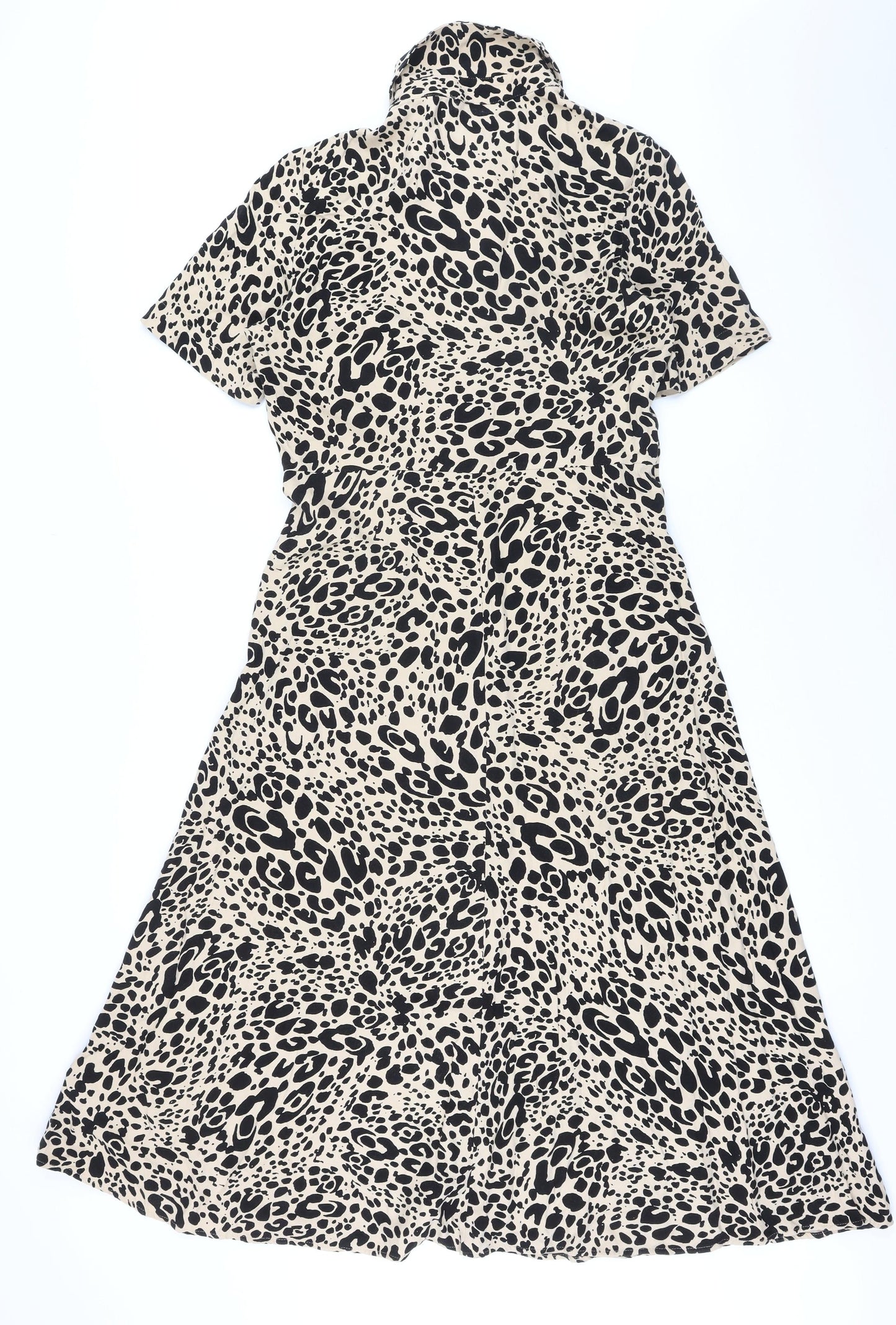 Marks and Spencer Womens Beige Animal Print Viscose A-Line Size 12 Collared Button