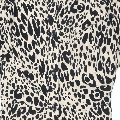 Marks and Spencer Womens Beige Animal Print Viscose A-Line Size 12 Collared Button