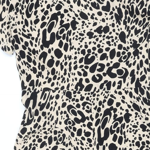 Marks and Spencer Womens Beige Animal Print Viscose A-Line Size 12 Collared Button