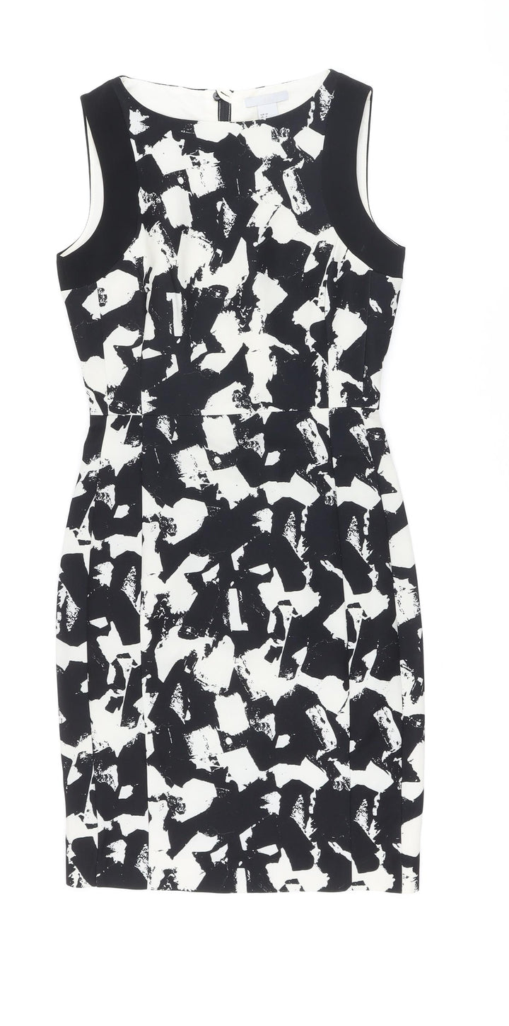 H&M Womens Ivory Polyester Pencil Dress Size 6 Round Neck Zip