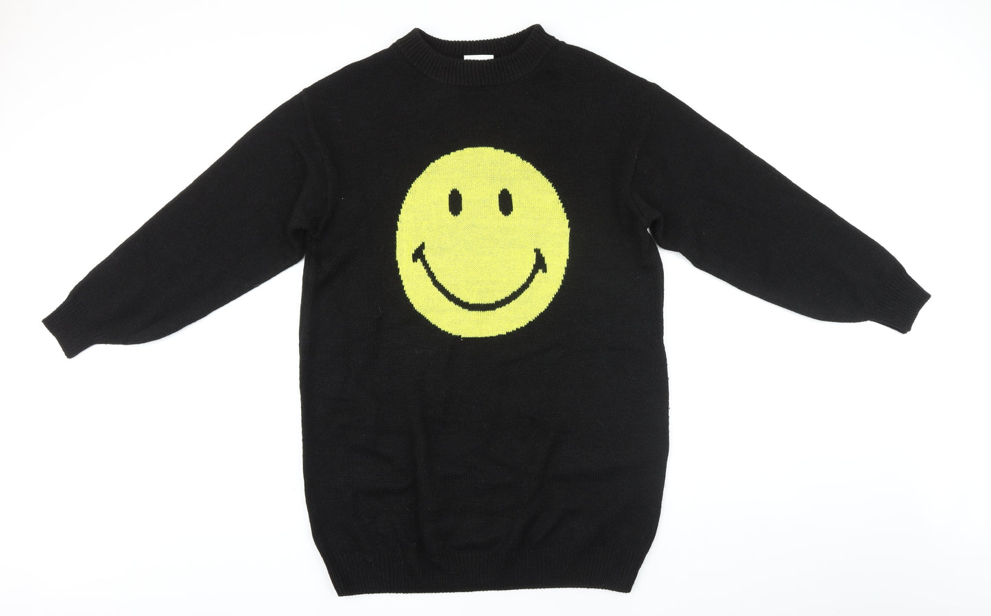 H&M Womens Black Crew Neck Acrylic Pullover Jumper Size M - Smiley Face