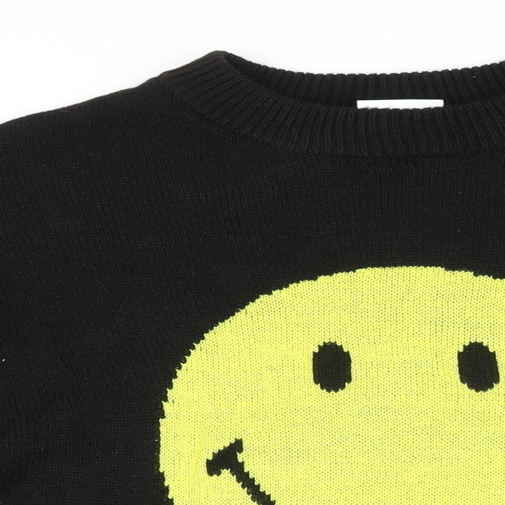 H&M Womens Black Crew Neck Acrylic Pullover Jumper Size M - Smiley Face