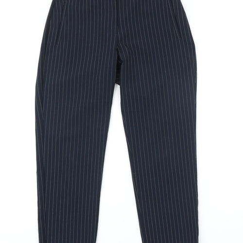 Marks and Spencer Womens Blue Striped Polyester Trousers Size 8 L26 in Regular Zip