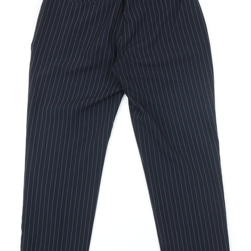 Marks and Spencer Womens Blue Striped Polyester Trousers Size 8 L26 in Regular Zip