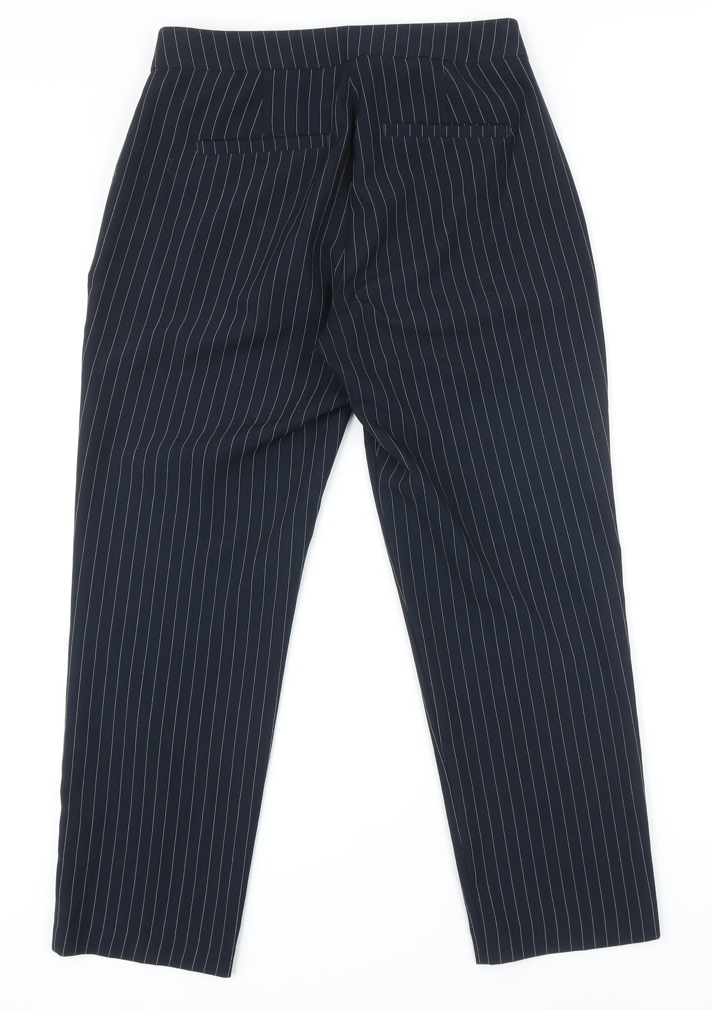 Marks and Spencer Womens Blue Striped Polyester Trousers Size 8 L26 in Regular Zip