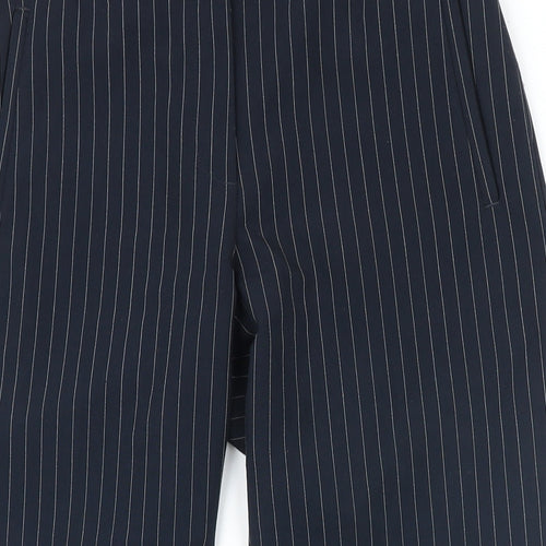 Marks and Spencer Womens Blue Striped Polyester Trousers Size 8 L26 in Regular Zip