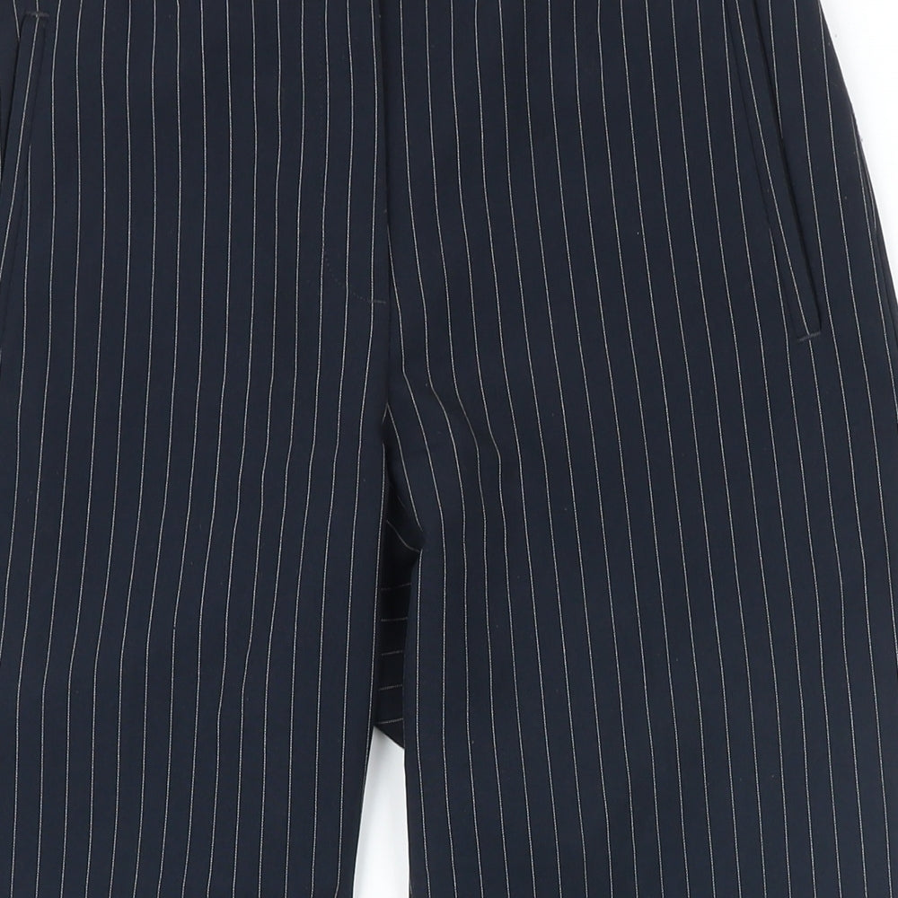 Marks and Spencer Womens Blue Striped Polyester Trousers Size 8 L26 in Regular Zip