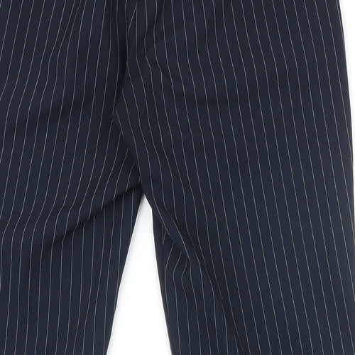 Marks and Spencer Womens Blue Striped Polyester Trousers Size 8 L26 in Regular Zip