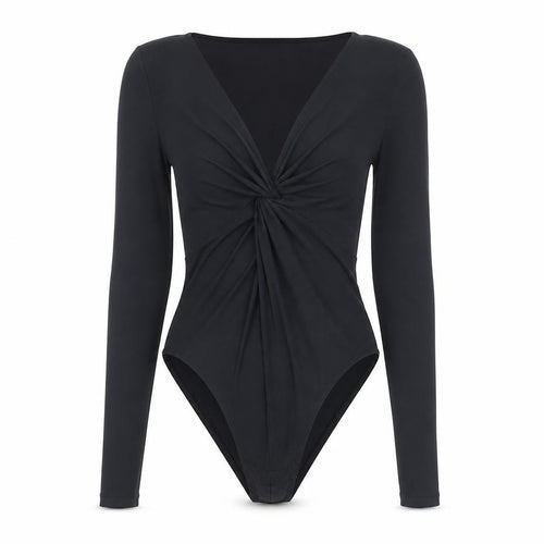 Topshop Womens Black Polyester Bodysuit One-Piece Size 8 Snap - Knot detail