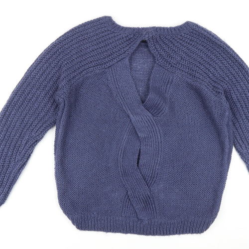 Dorothy Perkins Womens Blue Crew Neck Acrylic Pullover Jumper Size 16 - Knot detail Back