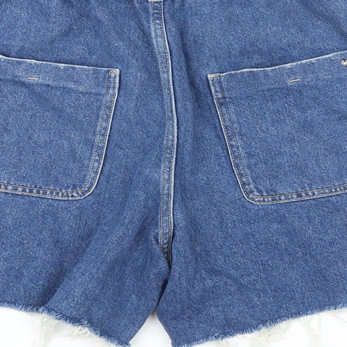 Zara Womens Blue Cotton Basic Shorts Size 10 L5 in Regular Zip - Raw Hem