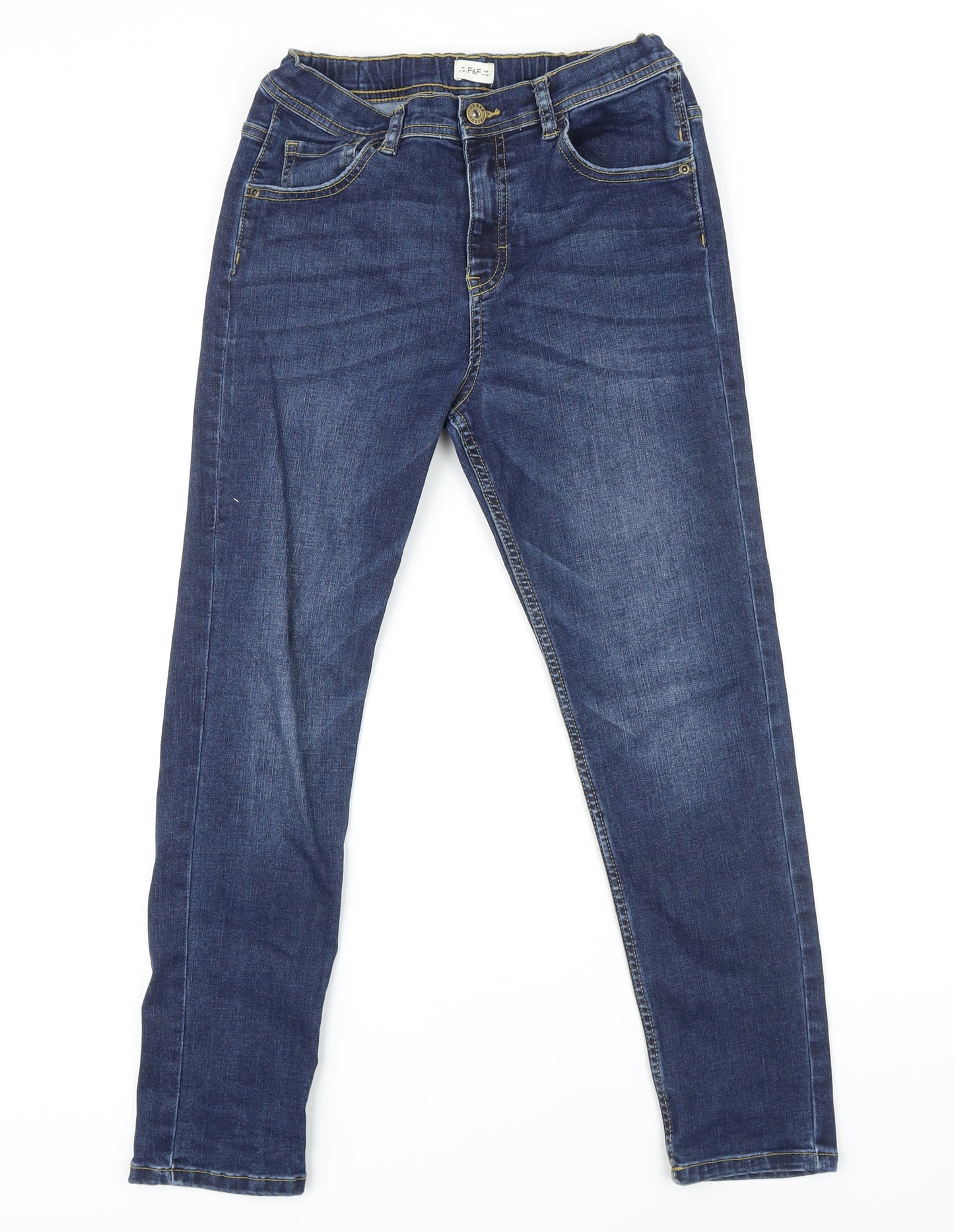 F&F Boys Blue Cotton Straight Jeans Size 12-13 Years L26 in Regular Zip
