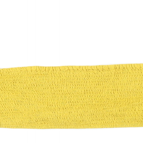 Boohoo Womens Yellow Cotton Cropped Button-Up Size 14 Square Neck - Smocked detail