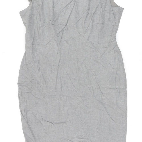 Marks and Spencer Womens Grey Polyester Pencil Dress Size 16 Round Neck Zip