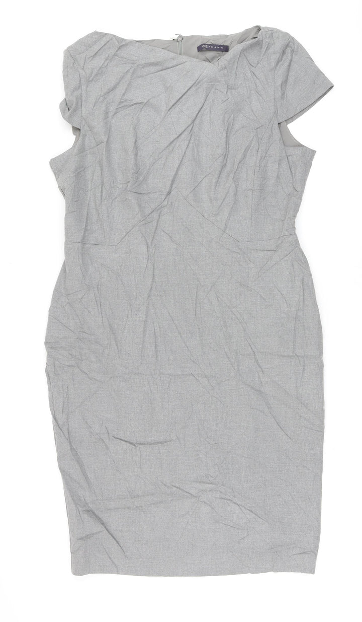 Marks and Spencer Womens Grey Polyester Pencil Dress Size 16 Round Neck Zip