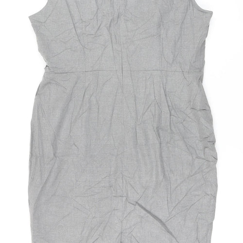 Marks and Spencer Womens Grey Polyester Pencil Dress Size 16 Round Neck Zip