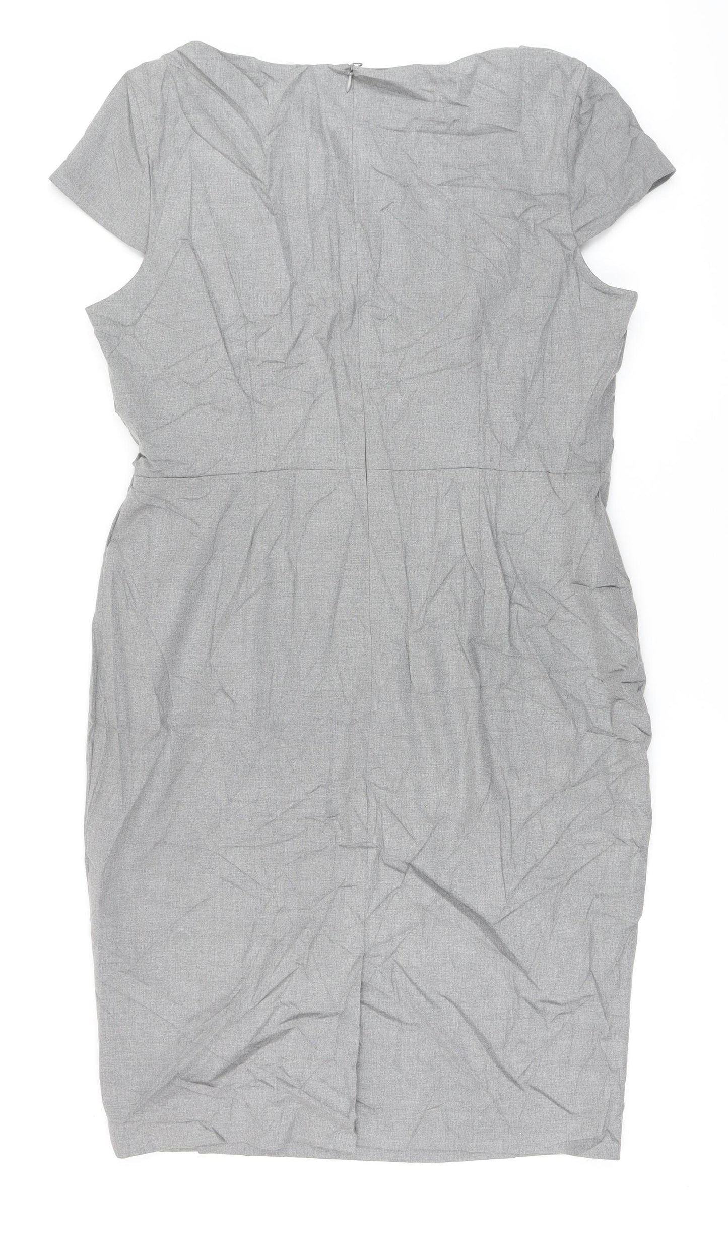 Marks and Spencer Womens Grey Polyester Pencil Dress Size 16 Round Neck Zip