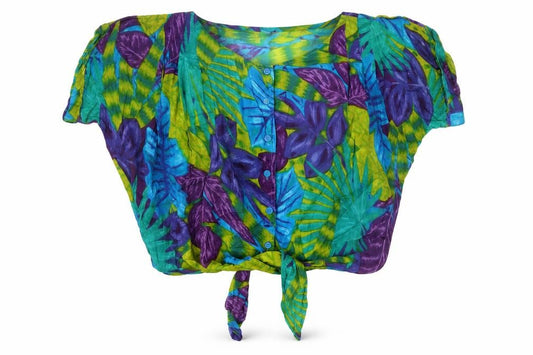 Front view of Hamells women’s multicoloured cotton basic button-up, size UK 10, round neck - tie up