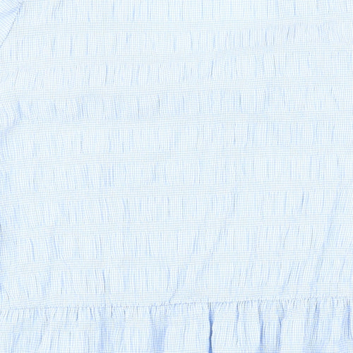 Gallery Womens Blue Check Polyester Basic Button-Up Size 18 V-Neck - Smocked detail
