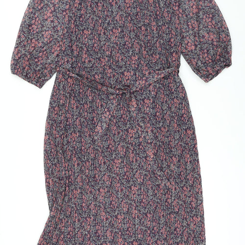 Beskestex Womens Multicoloured Floral Polyester A-Line Size 12 Round Neck Tie - Pleated front
