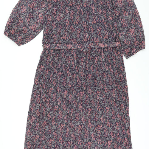 Beskestex Womens Multicoloured Floral Polyester A-Line Size 12 Round Neck Tie - Pleated front