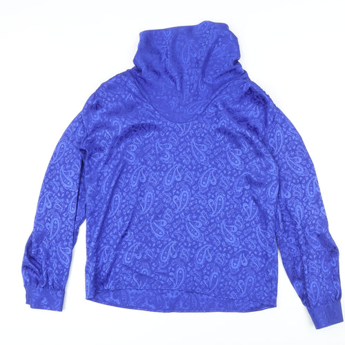 St Michael Womens Blue Polyester Basic Button-Up Size 10 Cowl Neck