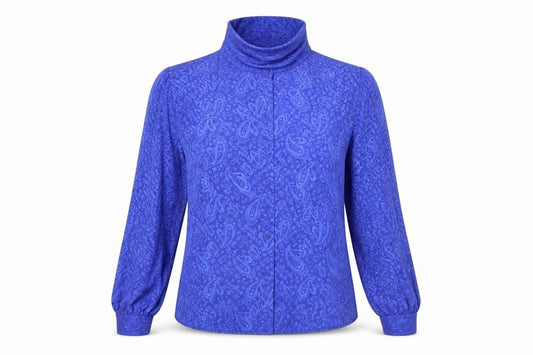 Front view of St Michael women’s blue polyester basic button-up, size UK 10, cowl neck