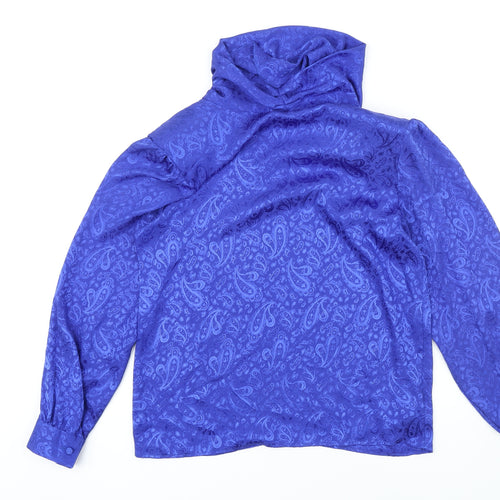 St Michael Womens Blue Polyester Basic Button-Up Size 10 Cowl Neck