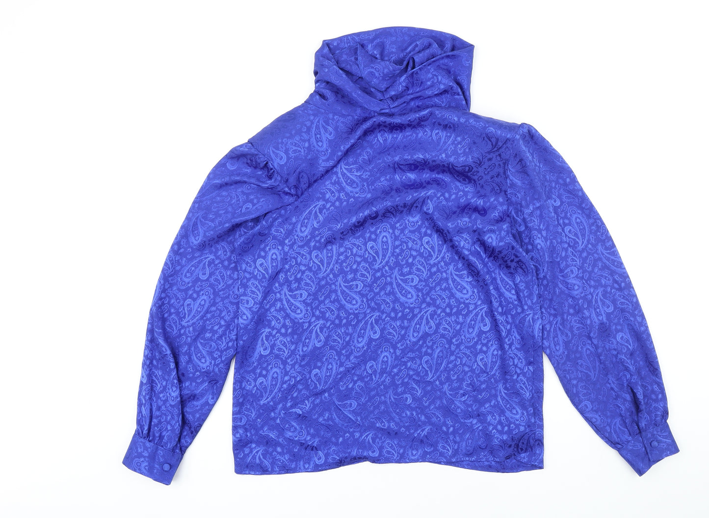 St Michael Womens Blue Polyester Basic Button-Up Size 10 Cowl Neck