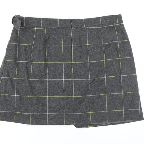 Marks and Spencer Womens Grey Check Wool Wrap Skirt Size 18 Zip