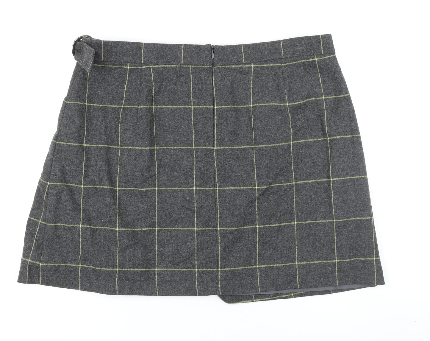 Marks and Spencer Womens Grey Check Wool Wrap Skirt Size 18 Zip