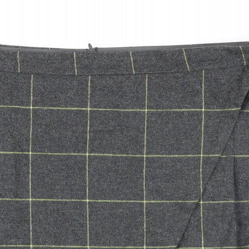 Marks and Spencer Womens Grey Check Wool Wrap Skirt Size 18 Zip