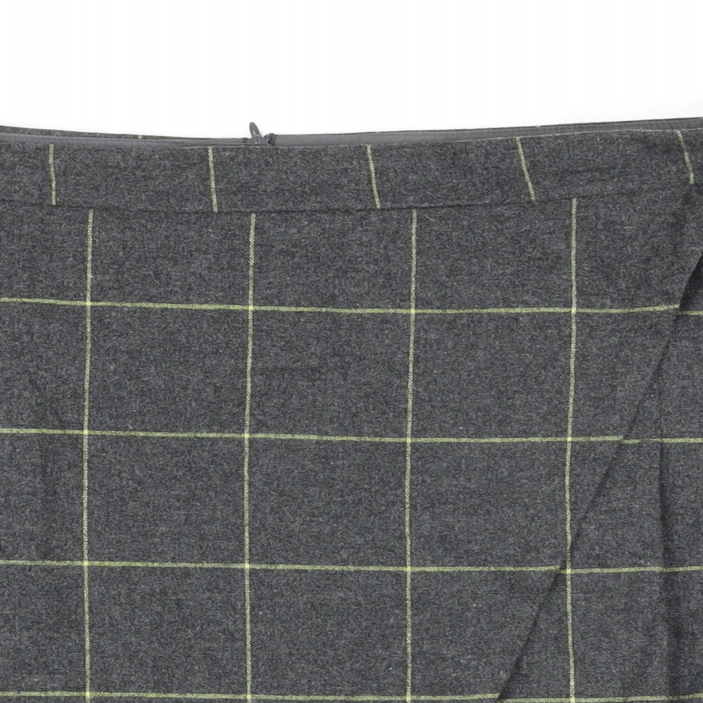 Marks and Spencer Womens Grey Check Wool Wrap Skirt Size 18 Zip