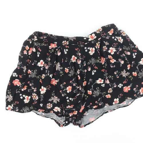 Stradivarius Womens Black Floral Viscose Basic Shorts Size M Regular