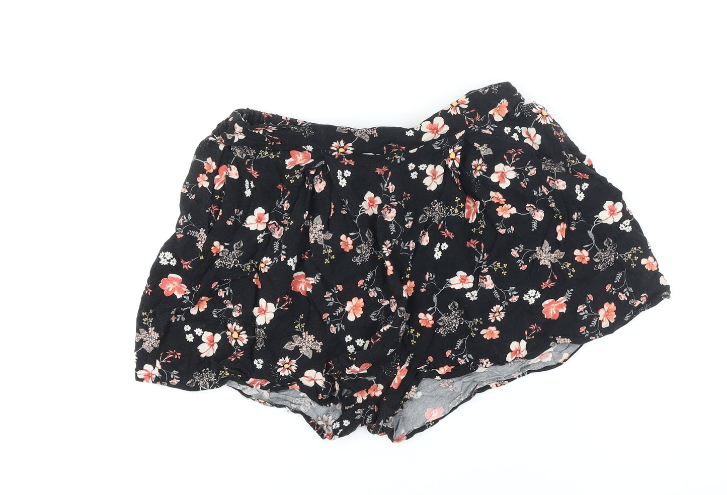 Stradivarius Womens Black Floral Viscose Basic Shorts Size M Regular