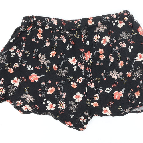 Stradivarius Womens Black Floral Viscose Basic Shorts Size M Regular