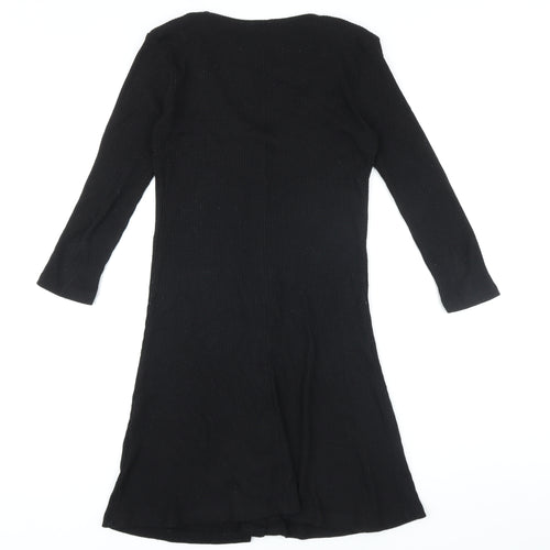 Stradivarius Womens Black Polyester A-Line Size S V-Neck Button