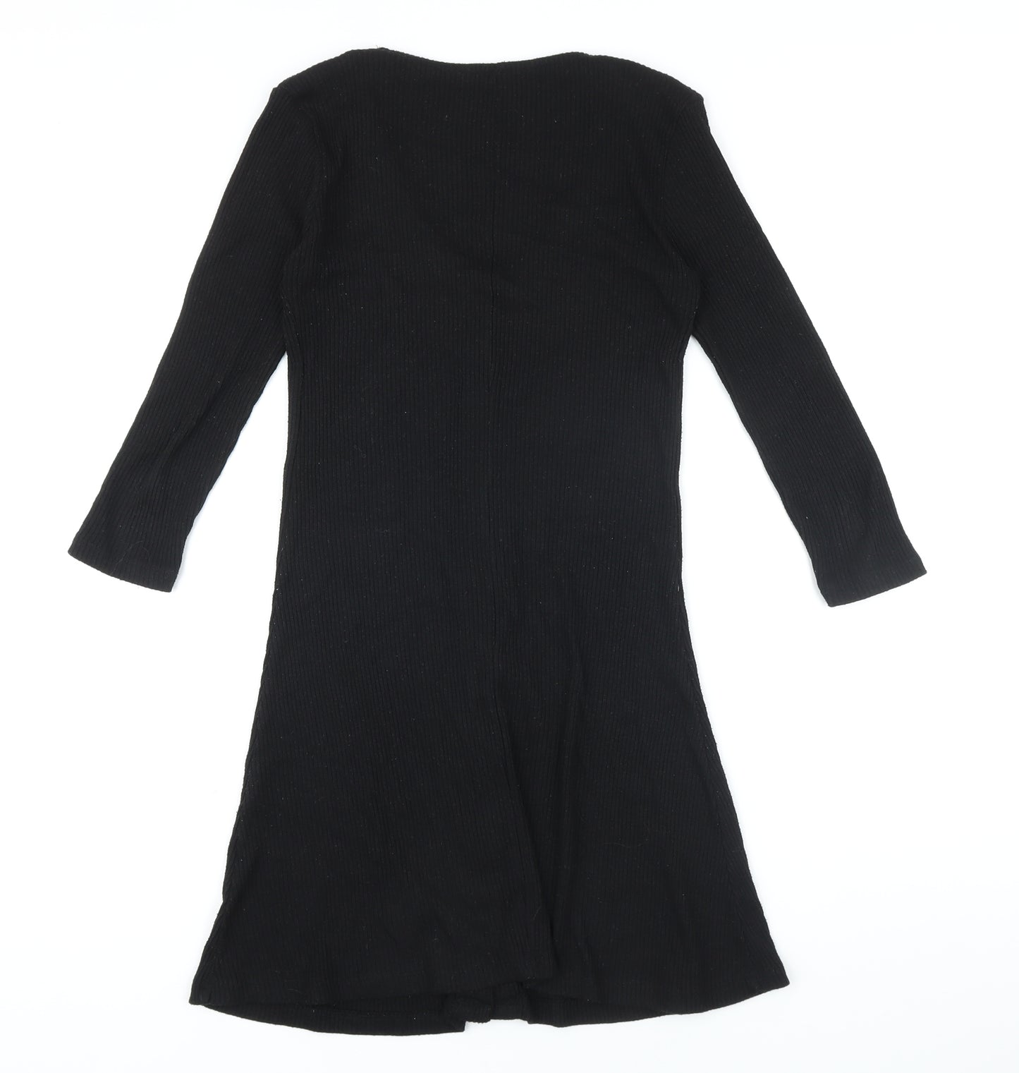 Stradivarius Womens Black Polyester A-Line Size S V-Neck Button